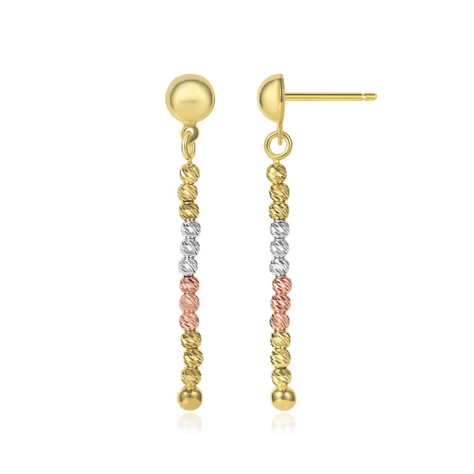 18ct Three Colour Gold Faceted Bead Detail Drop Earrings  Thumbnail Image 0