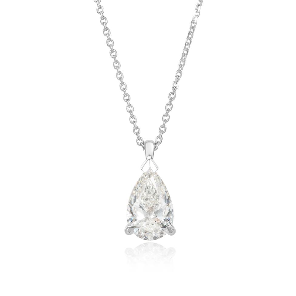 18ct White Gold Pear Diamond Solitaire Necklace 1.51ct Thumbnail Image 0