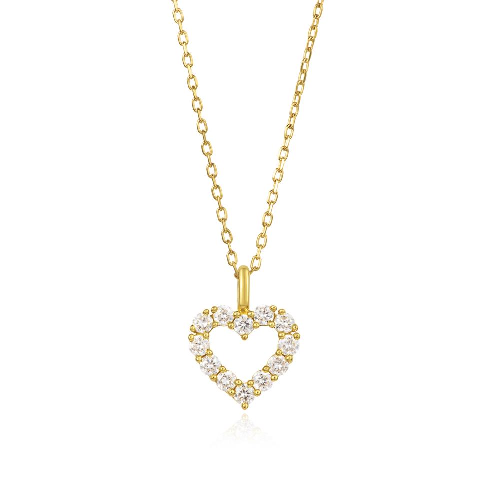 18ct Yellow Gold Open Heart Design Diamond Necklace 0.16ct Thumbnail Image 0