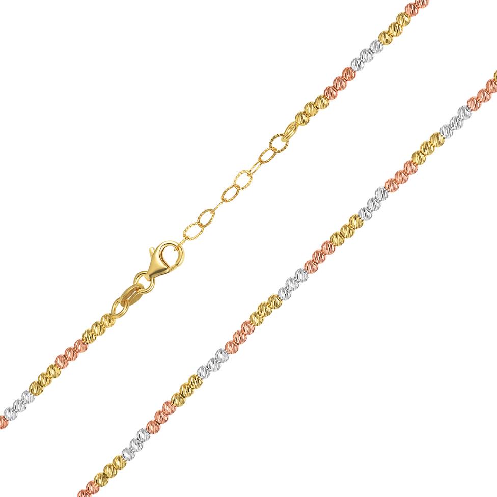 18ct Three Colour Gold Faceted Bead Necklace 45cm Thumbnail Image 1