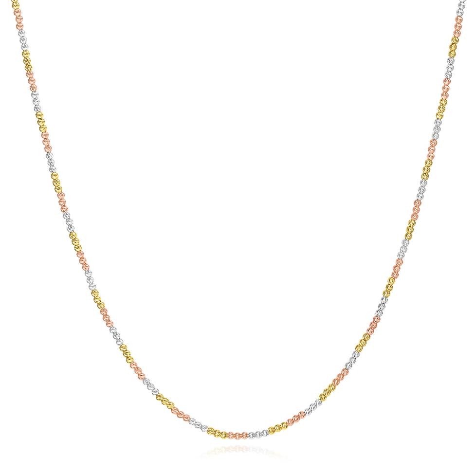 18ct Three Colour Gold Faceted Bead Necklace 45cm Thumbnail Image 0