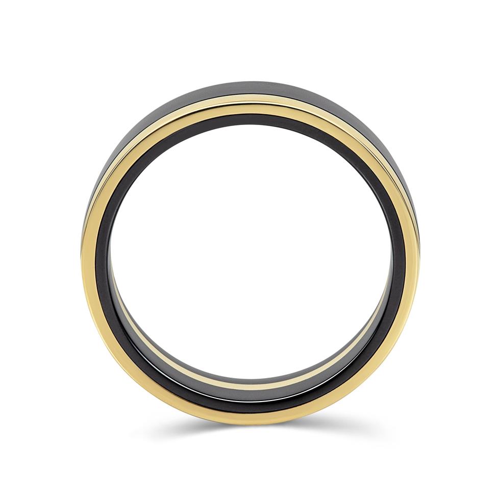 Black Zirconium and 18ct Yellow Gold Edge Wedding Ring 6mm Thumbnail Image 2