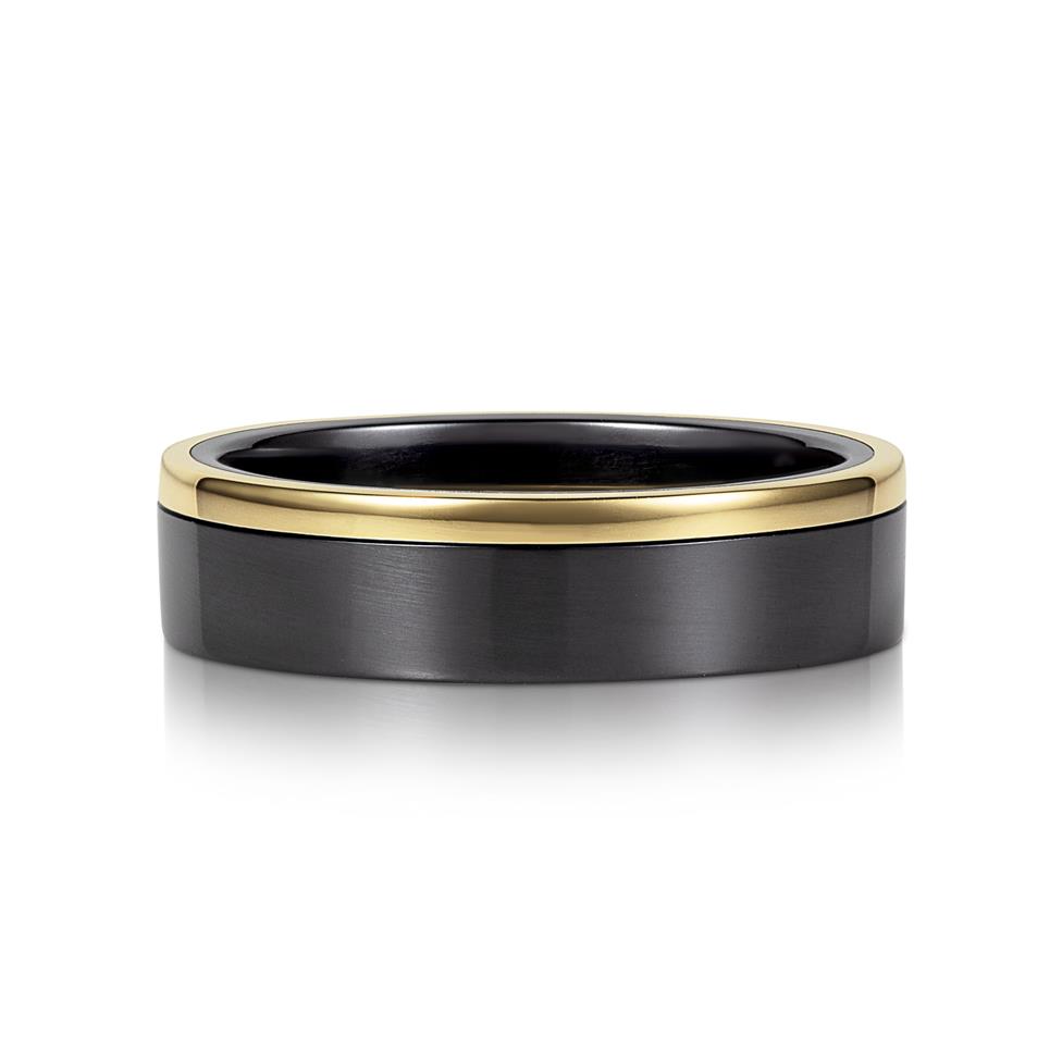 Black Zirconium and 18ct Yellow Gold Edge Wedding Ring 6mm Thumbnail Image 1