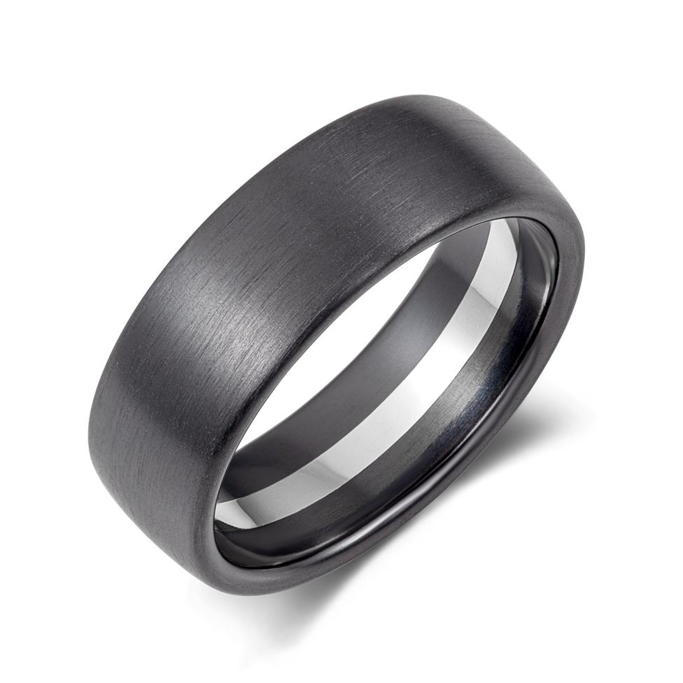 Black Zirconium and Platinum Plain Wedding Ring 8mm Thumbnail Image 0