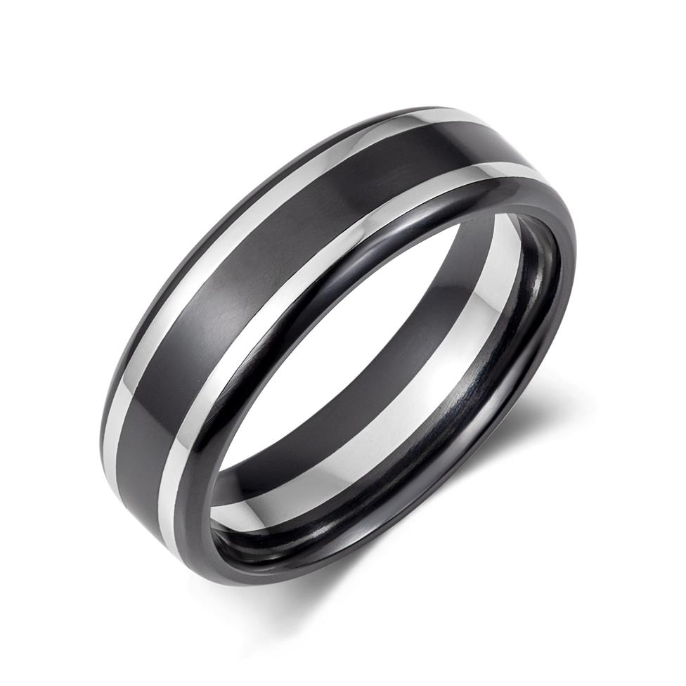 Black Zirconium and Platinum Lined Wedding Ring 7mm Thumbnail Image 0