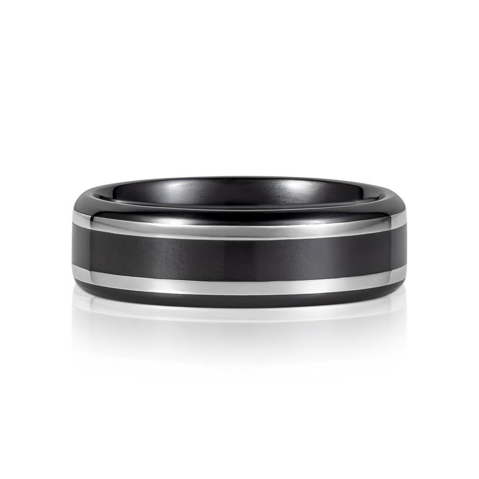 Black Zirconium and Platinum Lined Wedding Ring 7mm Thumbnail Image 1