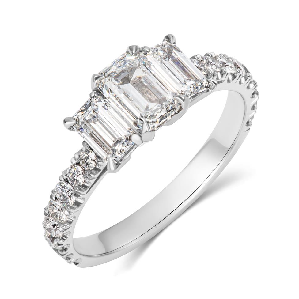 Platinum Emerald Cut Diamond Three Stone Engagement Ring 2.34ct Thumbnail Image 0