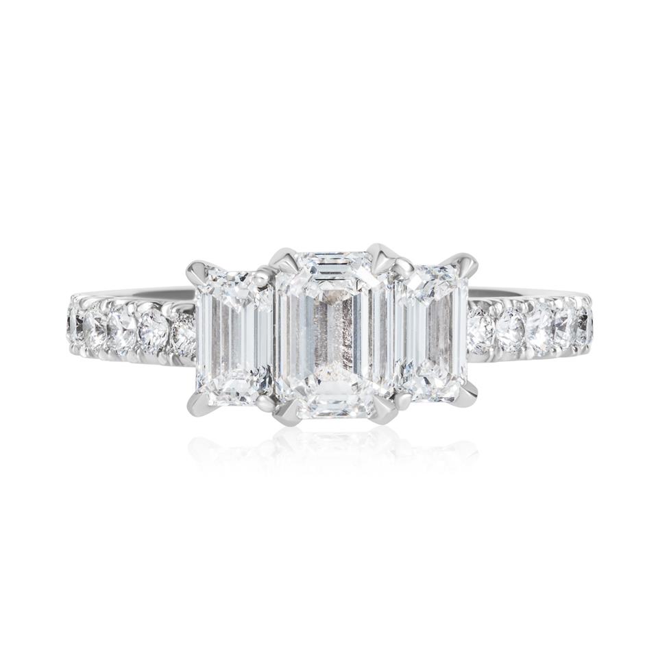 Platinum Emerald Cut Diamond Three Stone Engagement Ring 2.34ct Thumbnail Image 1