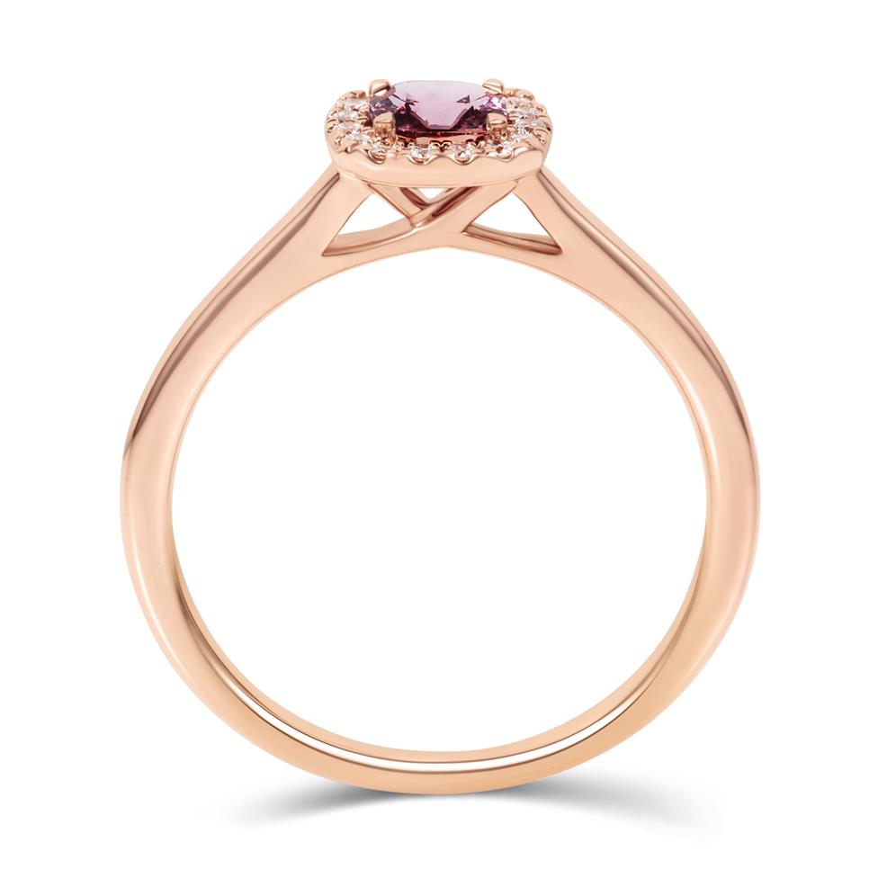 18ct Rose Gold Berry Sapphire Halo Engagement Ring Thumbnail Image 2