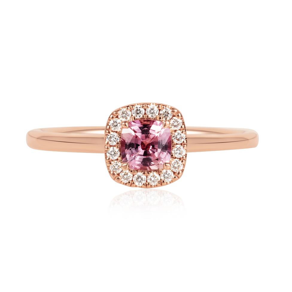 18ct Rose Gold Berry Sapphire Halo Engagement Ring Thumbnail Image 1