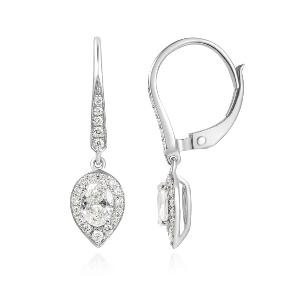 Camellia 18ct White Gold Pear Cluster Diamond Drop Earrings Thumbnail Image 0