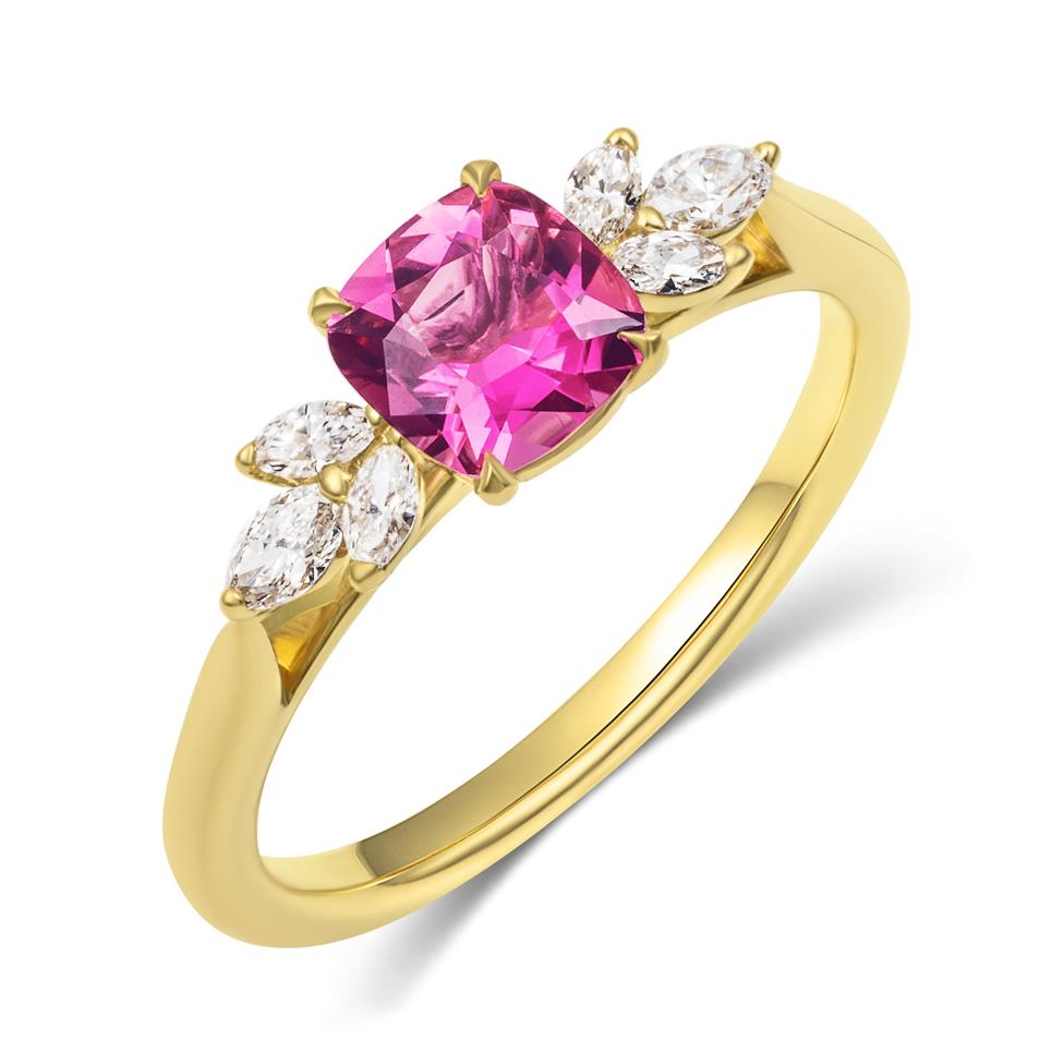 18ct Yellow Gold Pink Tourmaline and Diamond Ring Thumbnail Image 0