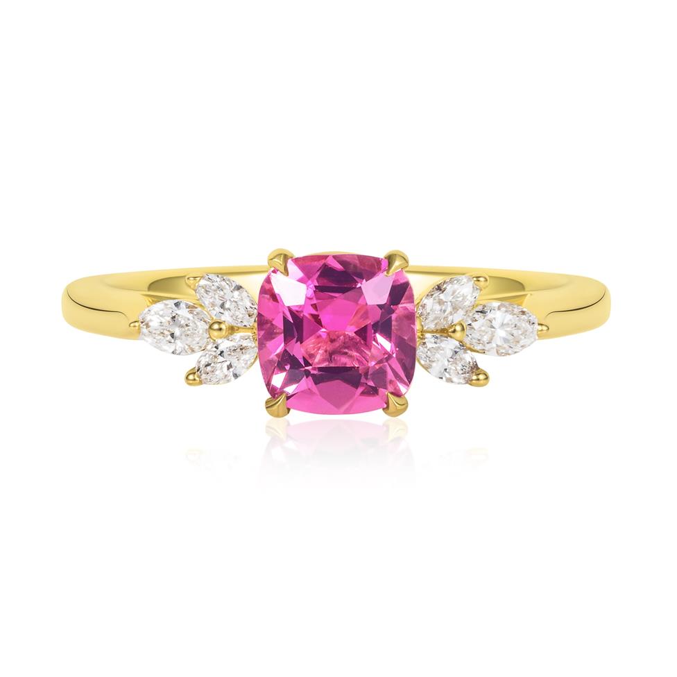 18ct Yellow Gold Pink Tourmaline and Diamond Ring Thumbnail Image 1