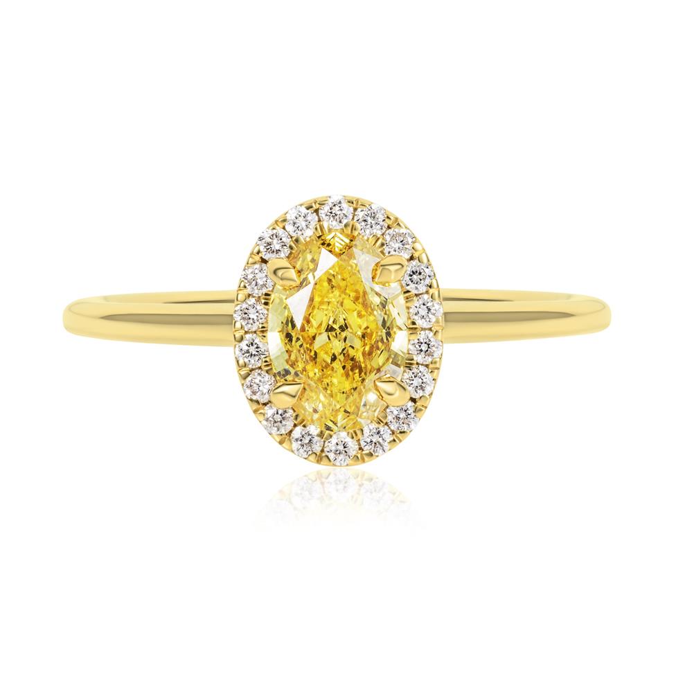 18ct Yellow Gold Oval Cut Yellow Diamond Halo Engagement Ring 1.01ct Thumbnail Image 1