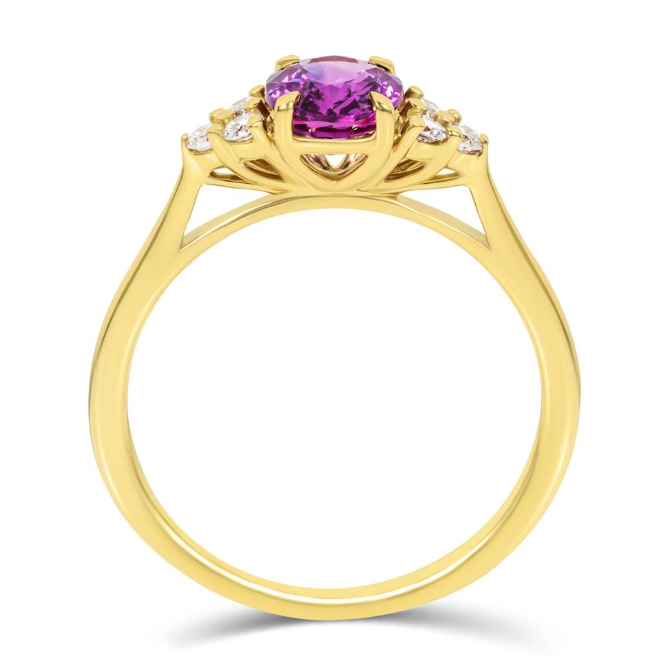 18ct Yellow Gold Oval Pink Sapphire and Diamond Ring Thumbnail Image 2