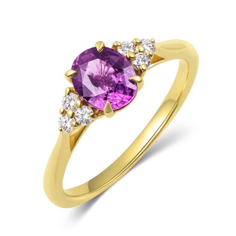 18ct Yellow Gold Oval Pink Sapphire and Diamond Ring Thumbnail Image 0