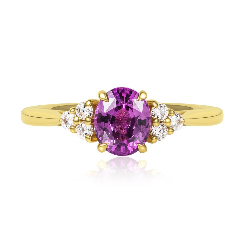 18ct Yellow Gold Oval Pink Sapphire and Diamond Ring Thumbnail Image 1