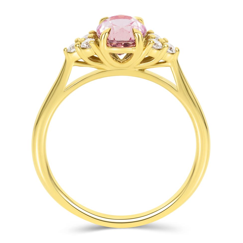 18ct Yellow Gold Oval Padparadscha Sapphire and Diamond Ring Thumbnail Image 2