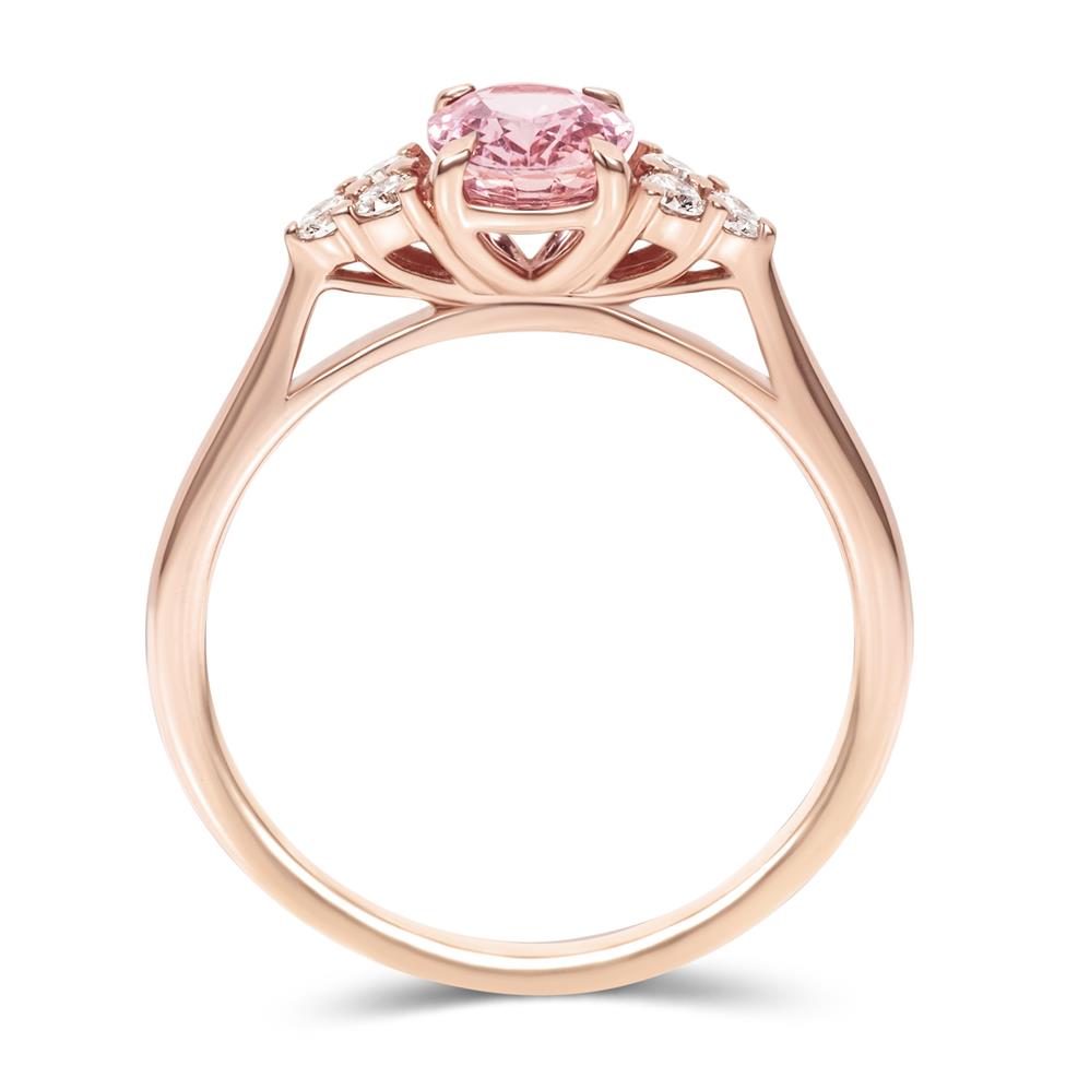 18ct Rose Gold Oval Padparadscha Sapphire and Diamond Ring Thumbnail Image 2