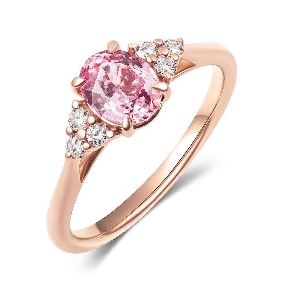 18ct Rose Gold Oval Padparadscha Sapphire and Diamond Ring Thumbnail Image 0