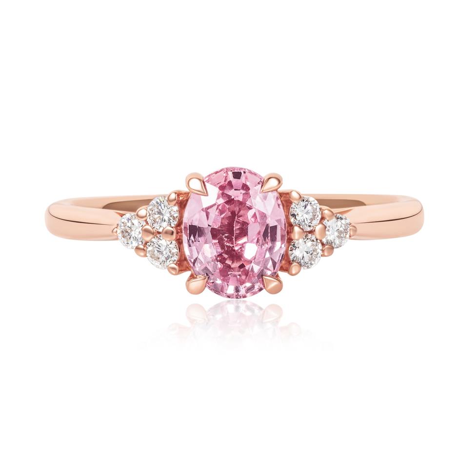 18ct Rose Gold Oval Padparadscha Sapphire and Diamond Ring Thumbnail Image 1