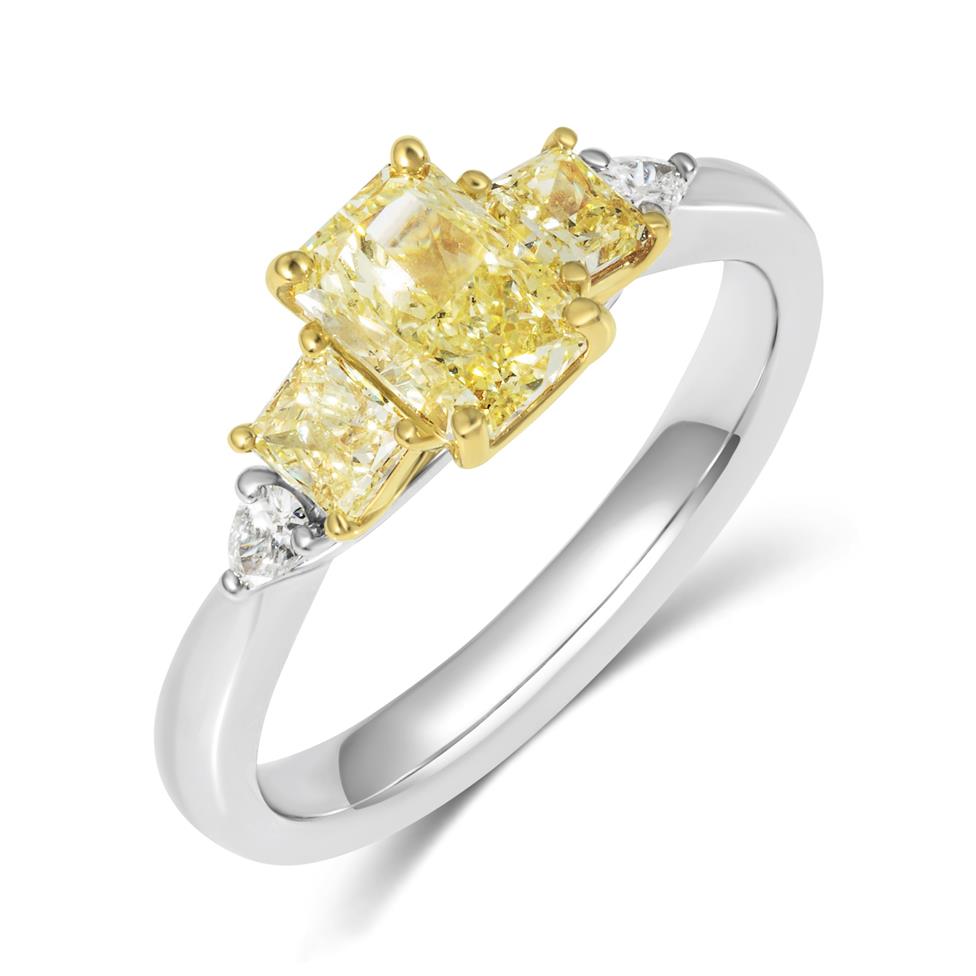 Platinum Yellow Radiant Diamond Five Stone Engagement Ring Thumbnail Image 0