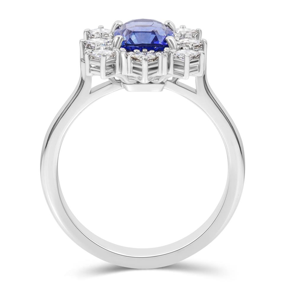 Platinum Violet Sapphire and Diamond Cluster Engagement Ring Thumbnail Image 2