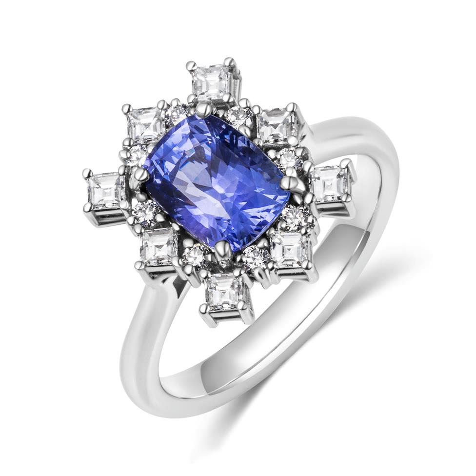 Platinum Violet Sapphire and Diamond Cluster Engagement Ring Thumbnail Image 0