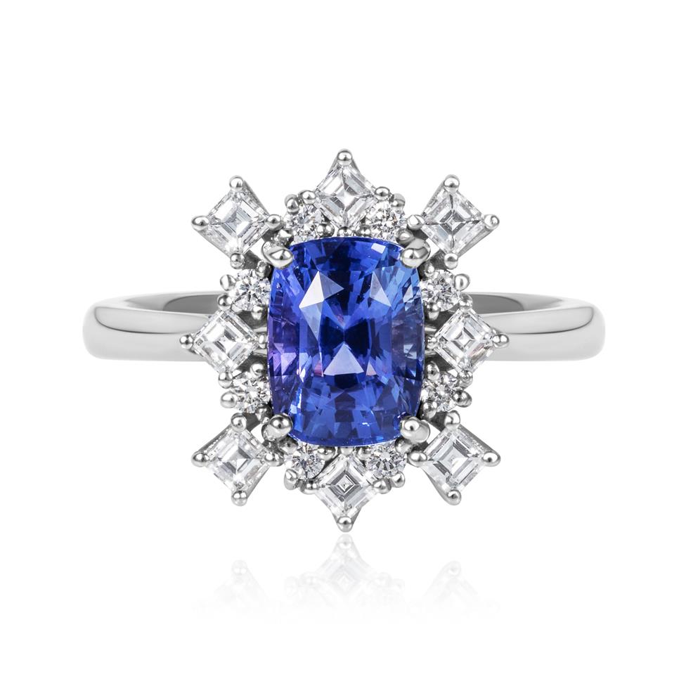 Platinum Violet Sapphire and Diamond Cluster Engagement Ring Thumbnail Image 1