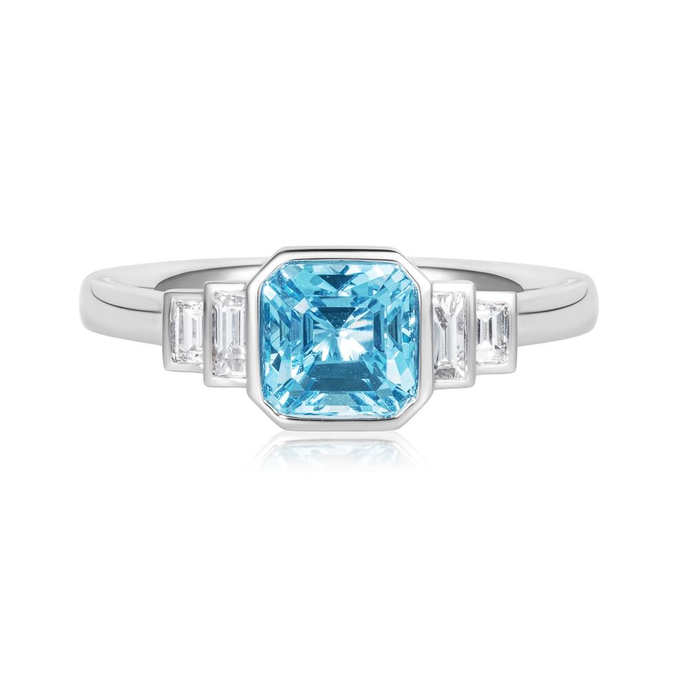 18ct White Gold Asscher Cut Aquamarine and Diamond Engagement Ring Thumbnail Image 1