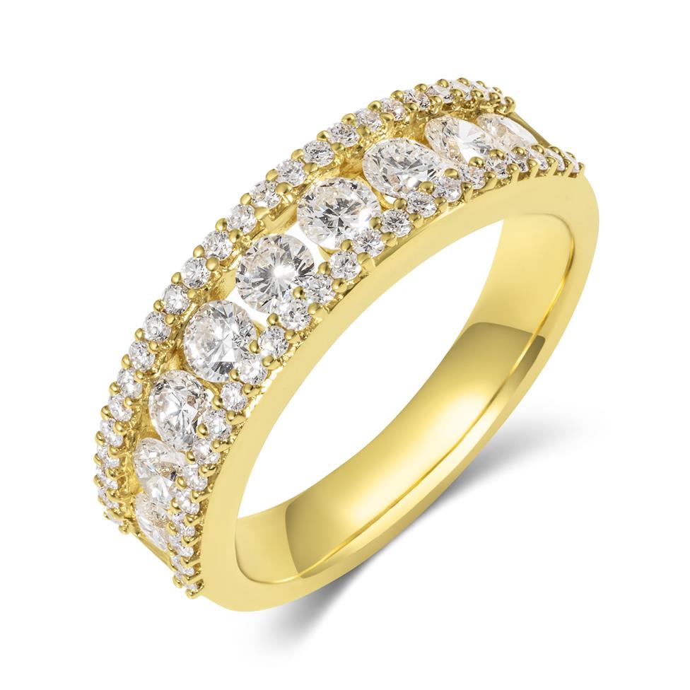 18ct Yellow Gold Three Row Diamond Half Eternity Ring 1.20ct Thumbnail Image 0