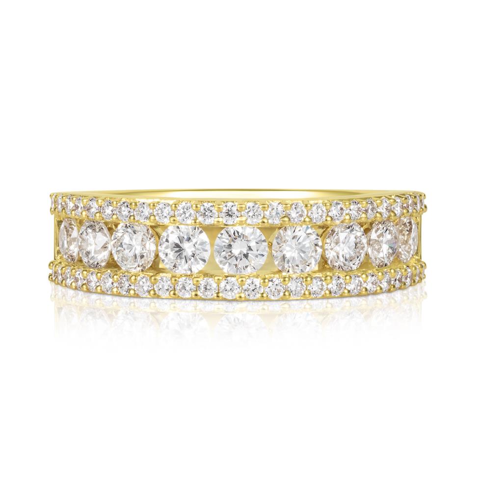 18ct Yellow Gold Three Row Diamond Half Eternity Ring 1.20ct Thumbnail Image 2