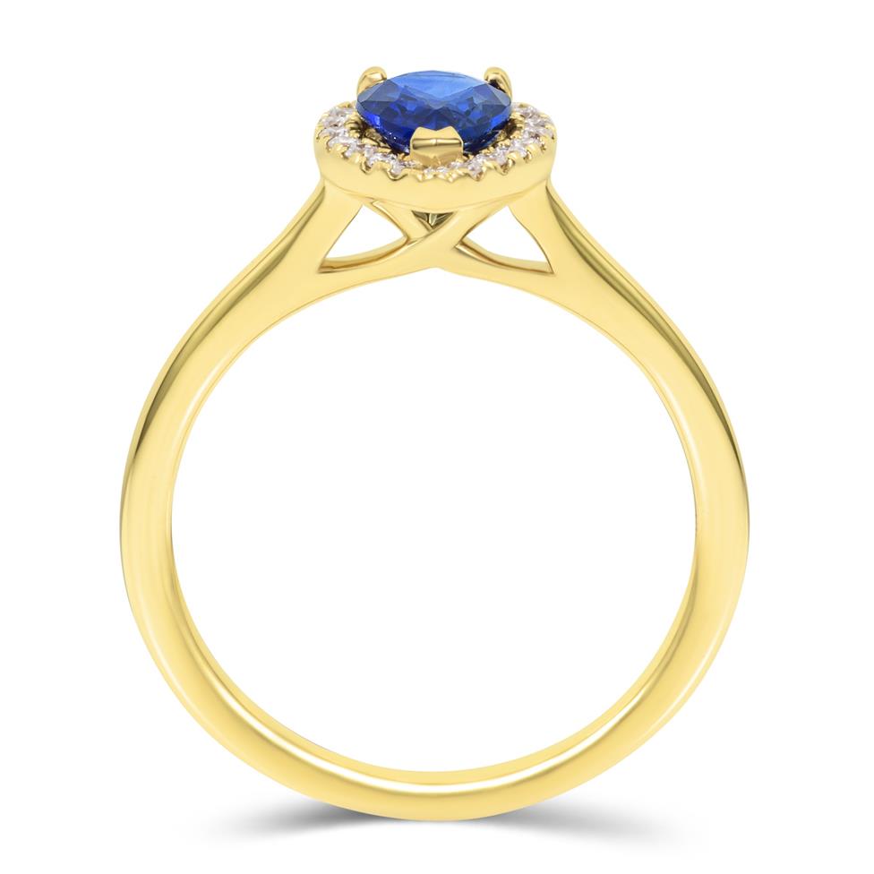 18ct Yellow Gold Sapphire and Diamond Halo Engagement Ring Thumbnail Image 2