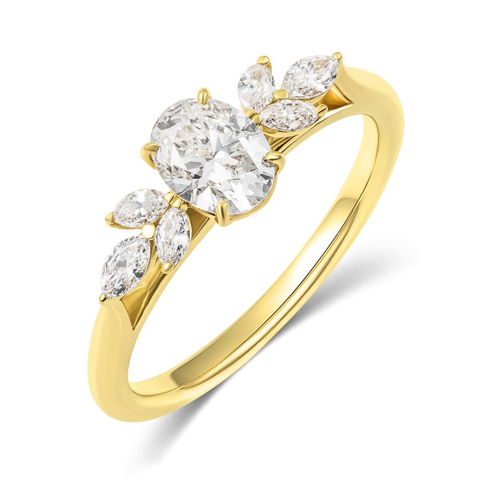 18ct Yellow Gold Oval and Marquise Diamond Engagement Ring 1.02ct Thumbnail Image 0