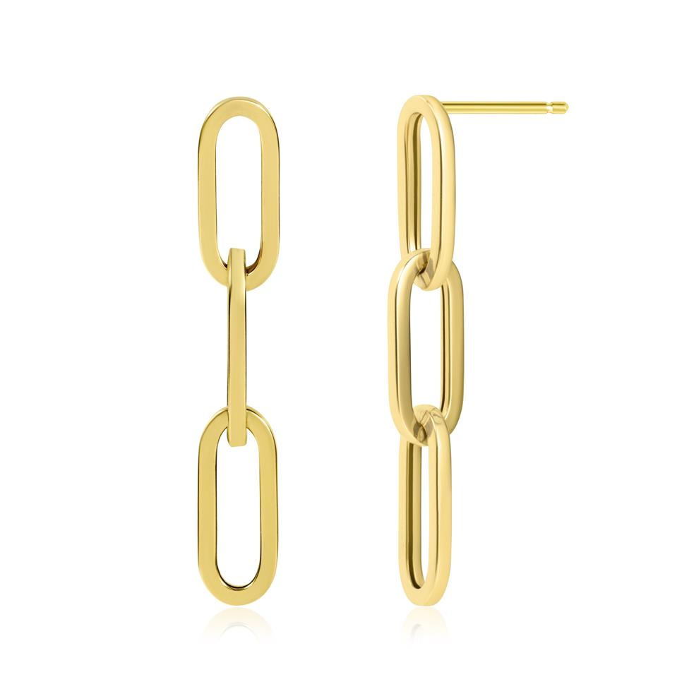 18ct Yellow Gold Paperlink Drop Earrings Thumbnail Image 0