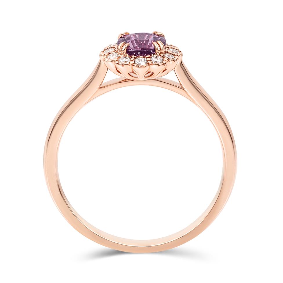 18ct Rose Gold Round Berry Sapphire and Diamond Halo Ring Thumbnail Image 2