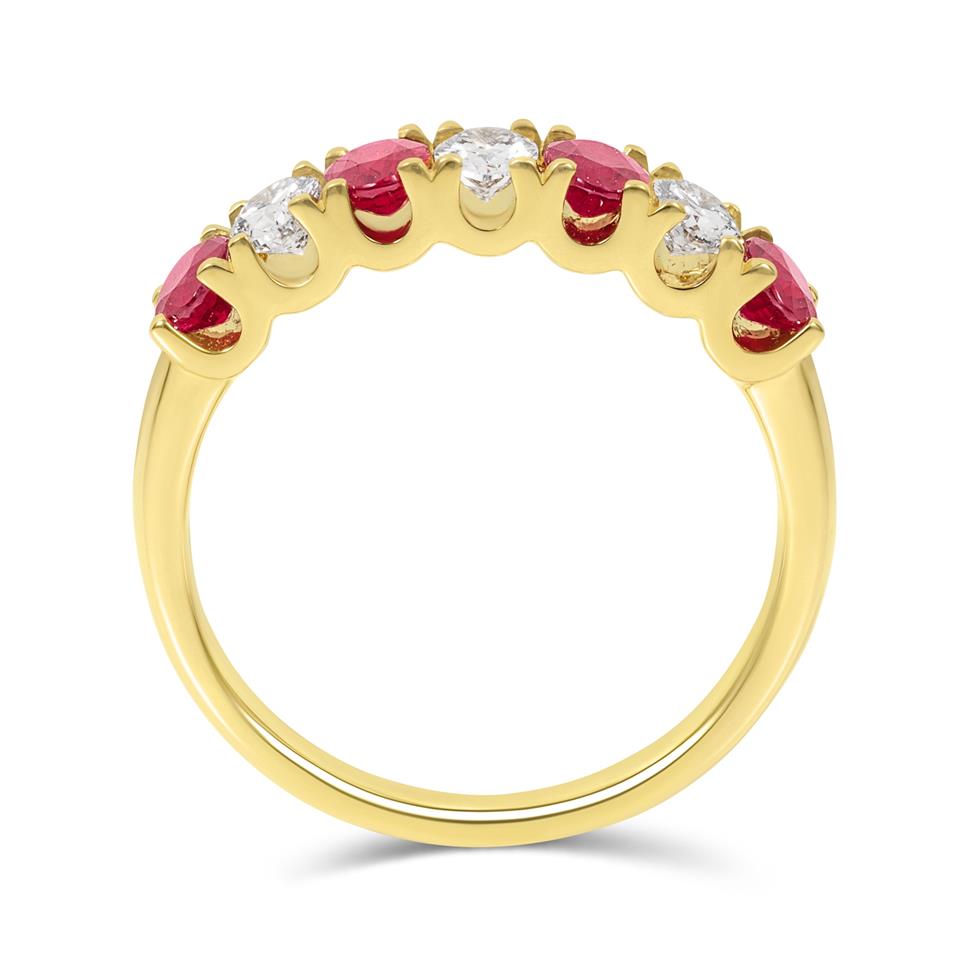 18ct Yellow Gold Oval Ruby and Diamond Half Eternity Ring Thumbnail Image 2