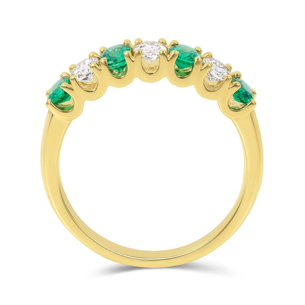 18ct Yellow Gold Oval Emerald and Diamond Half Eternity Ring Thumbnail Image 2