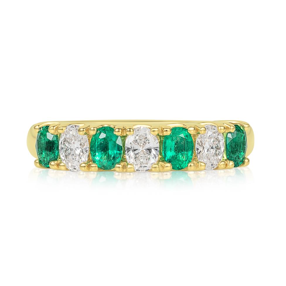 18ct Yellow Gold Oval Emerald and Diamond Half Eternity Ring Thumbnail Image 1