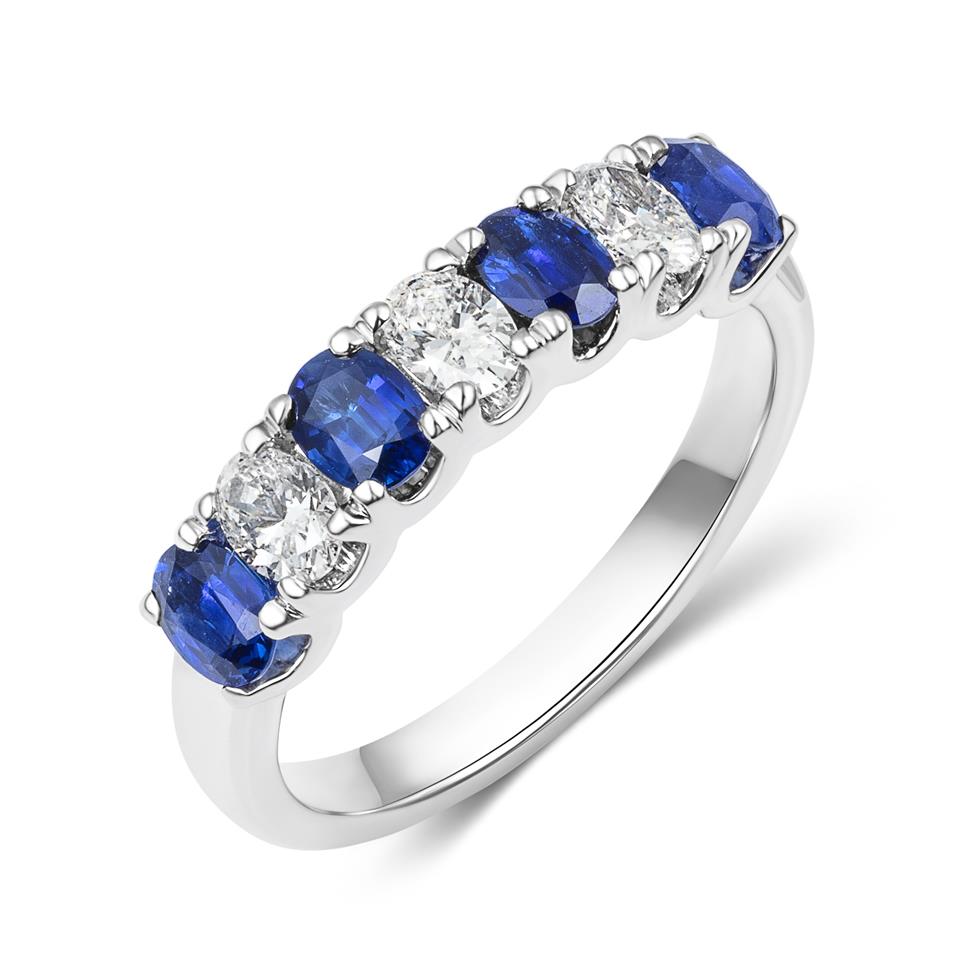 Platinum Oval Sapphire and Diamond Half Eternity Ring Thumbnail Image 0