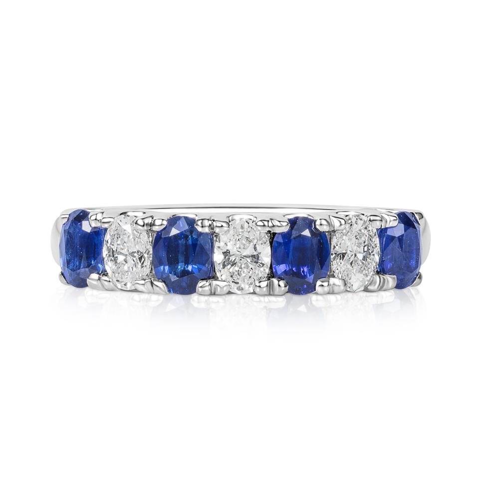 Platinum Oval Sapphire and Diamond Half Eternity Ring Thumbnail Image 2