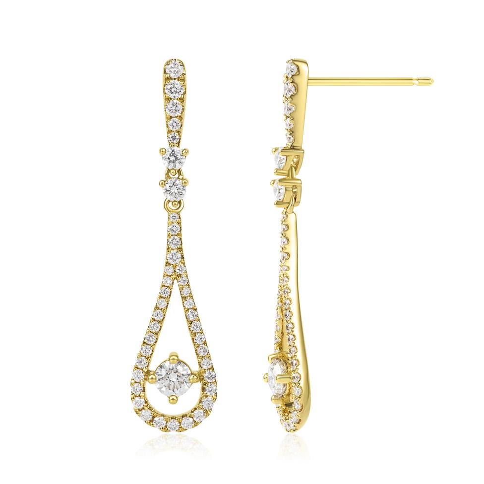 18ct Yellow Gold Diamond Teardrop Earrings Thumbnail Image 0