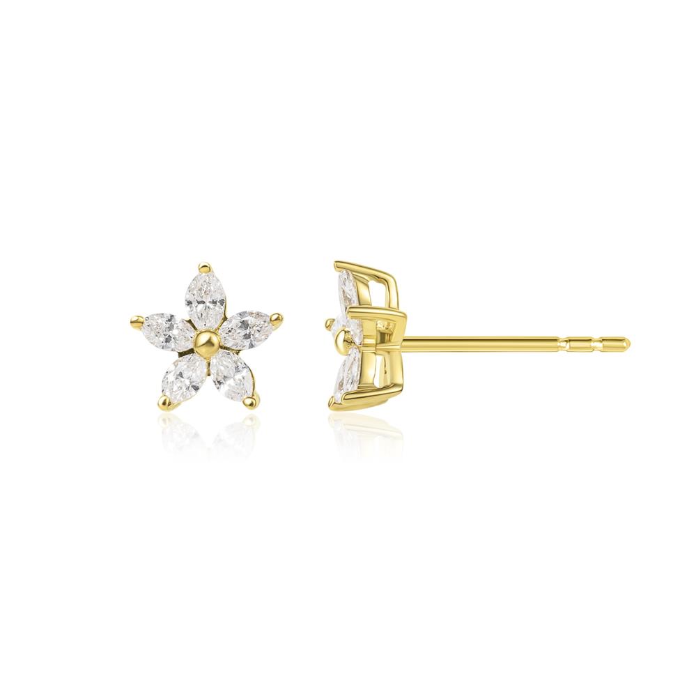 18ct Yellow Gold Marquise Diamond Flower Earrings Thumbnail Image 0