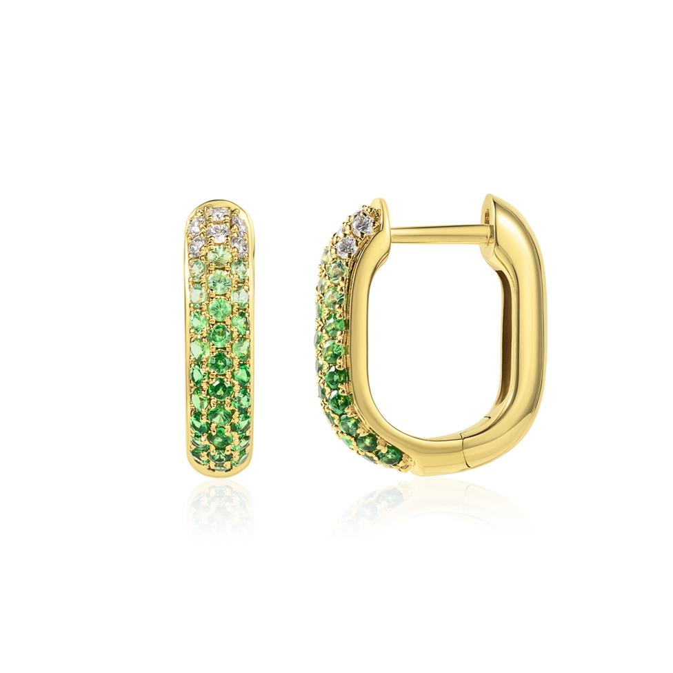 Bonbon 18ct Yellow Gold Tsavorite and Diamond Hoop Earrings Thumbnail Image 0