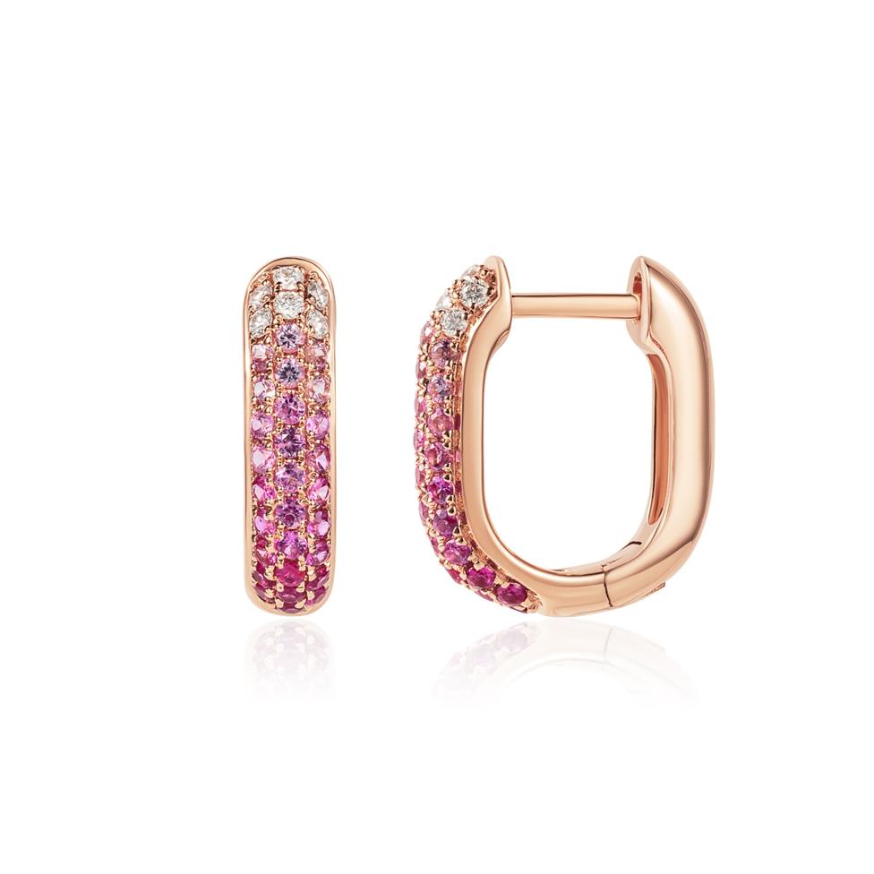 Bonbon 18ct Rose Gold Pink Sapphire and Diamond Hoop Earrings Thumbnail Image 0