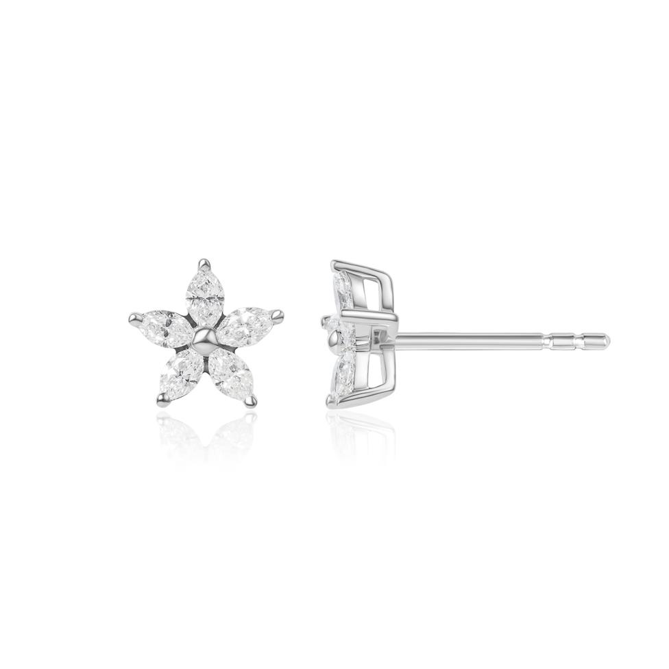 18ct White Gold Marquise Diamond Flower Earrings Thumbnail Image 0