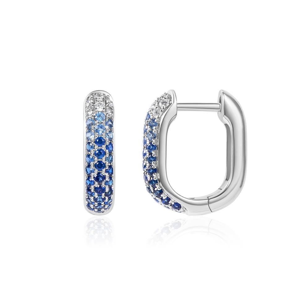 Bonbon 18ct White Gold Sapphire and Diamond Hoop Earrings Thumbnail Image 0