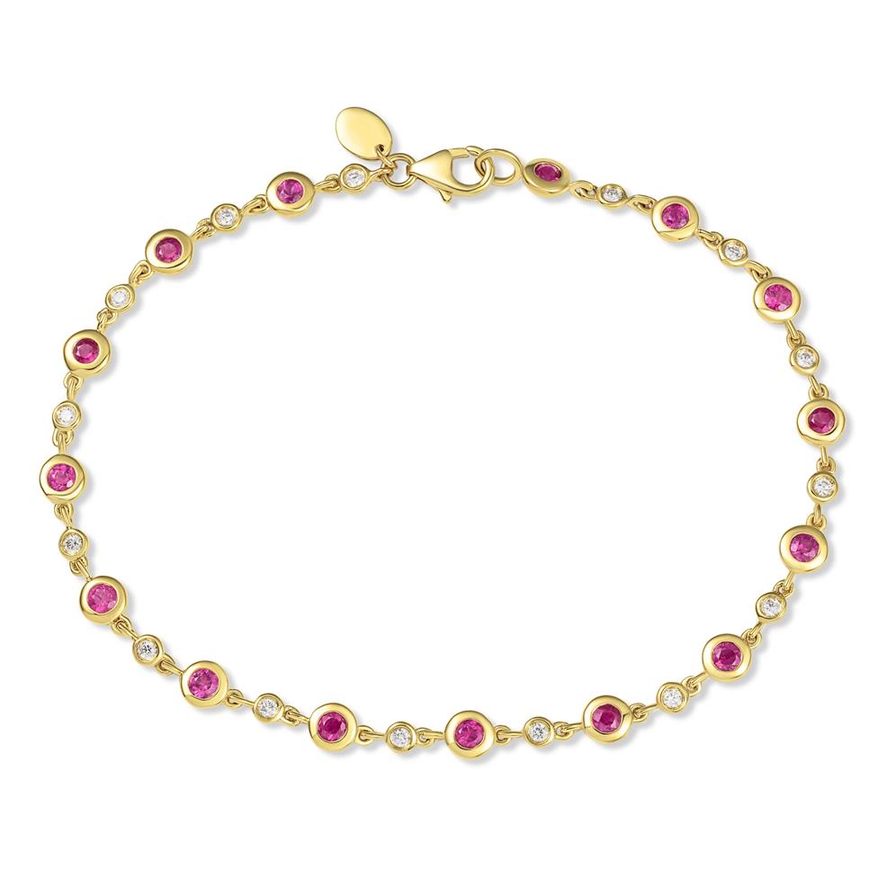 18ct Yellow Gold Ruby and Diamond Bezel Set Bracelet Thumbnail Image 0