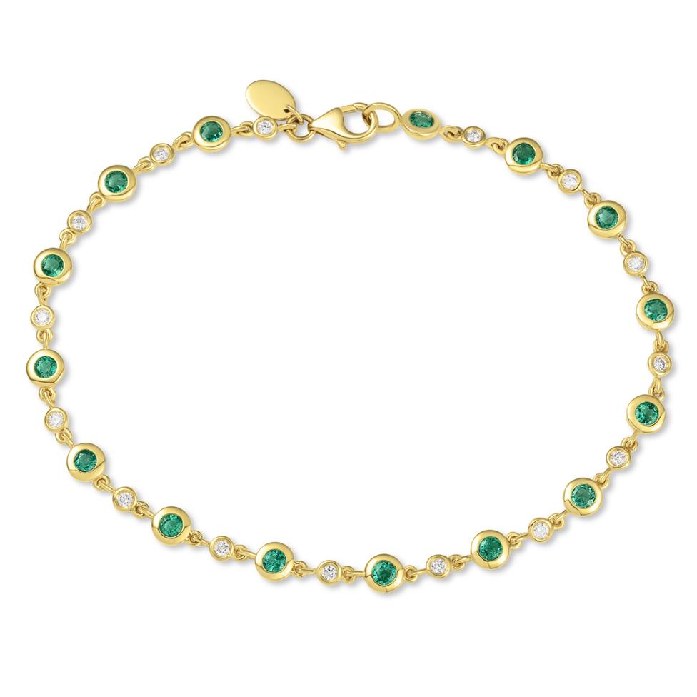 18ct Yellow Gold Emerald and Diamond Bezel Set Bracelet Thumbnail Image 0