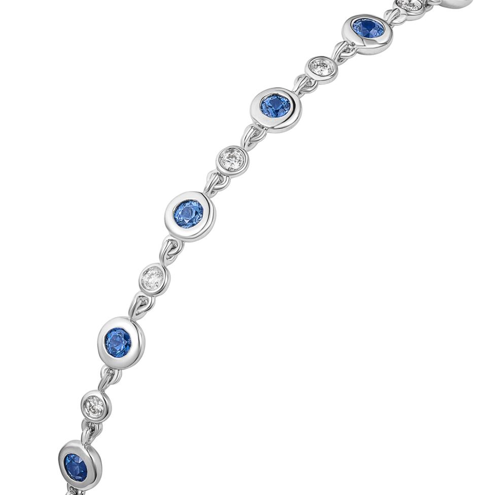 18ct White Gold Blue Sapphire and Diamond Bezel Set Bracelet Thumbnail Image 1